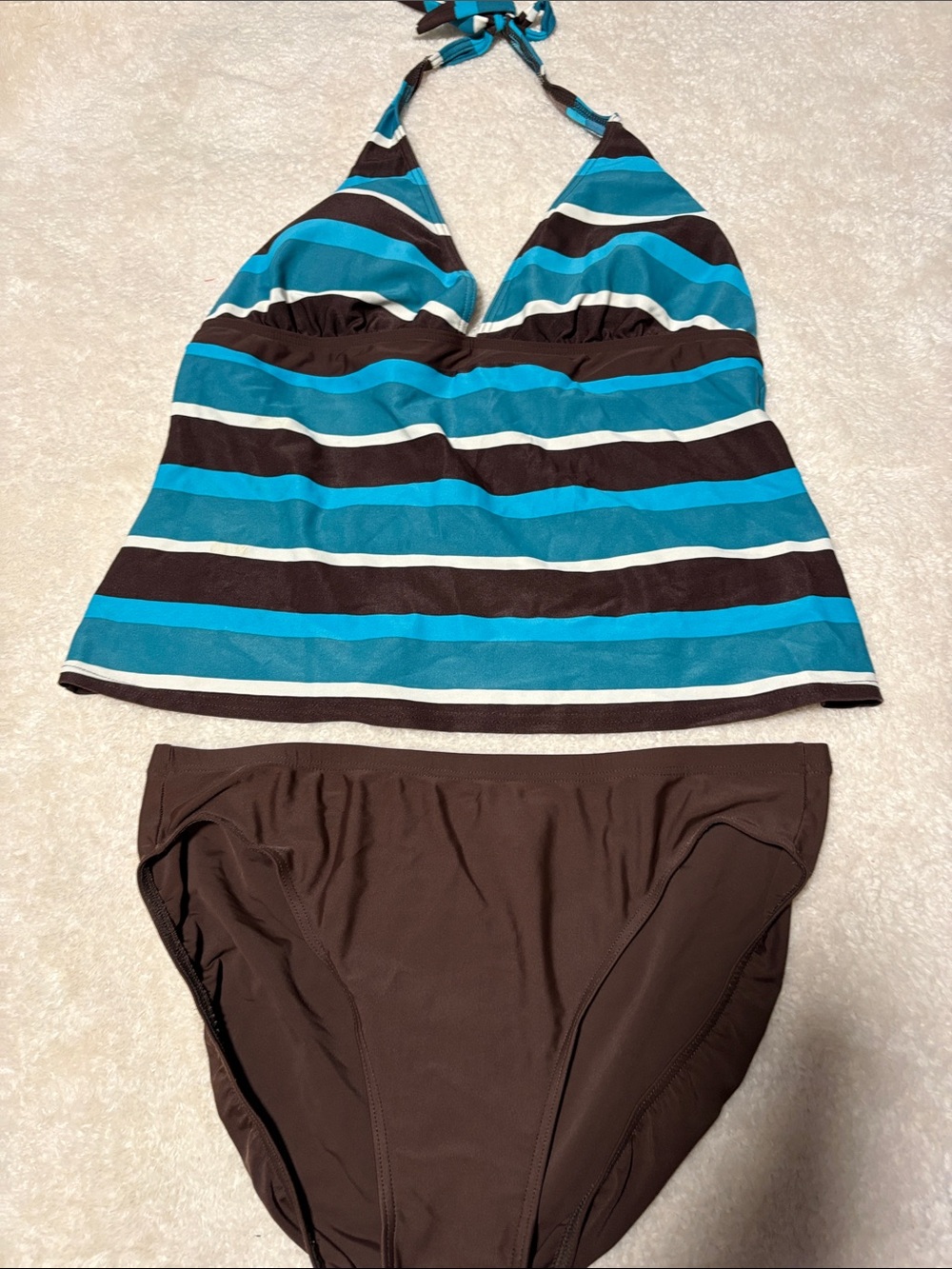 Style & Co. Teal, Brown & White Striped Tankini Set